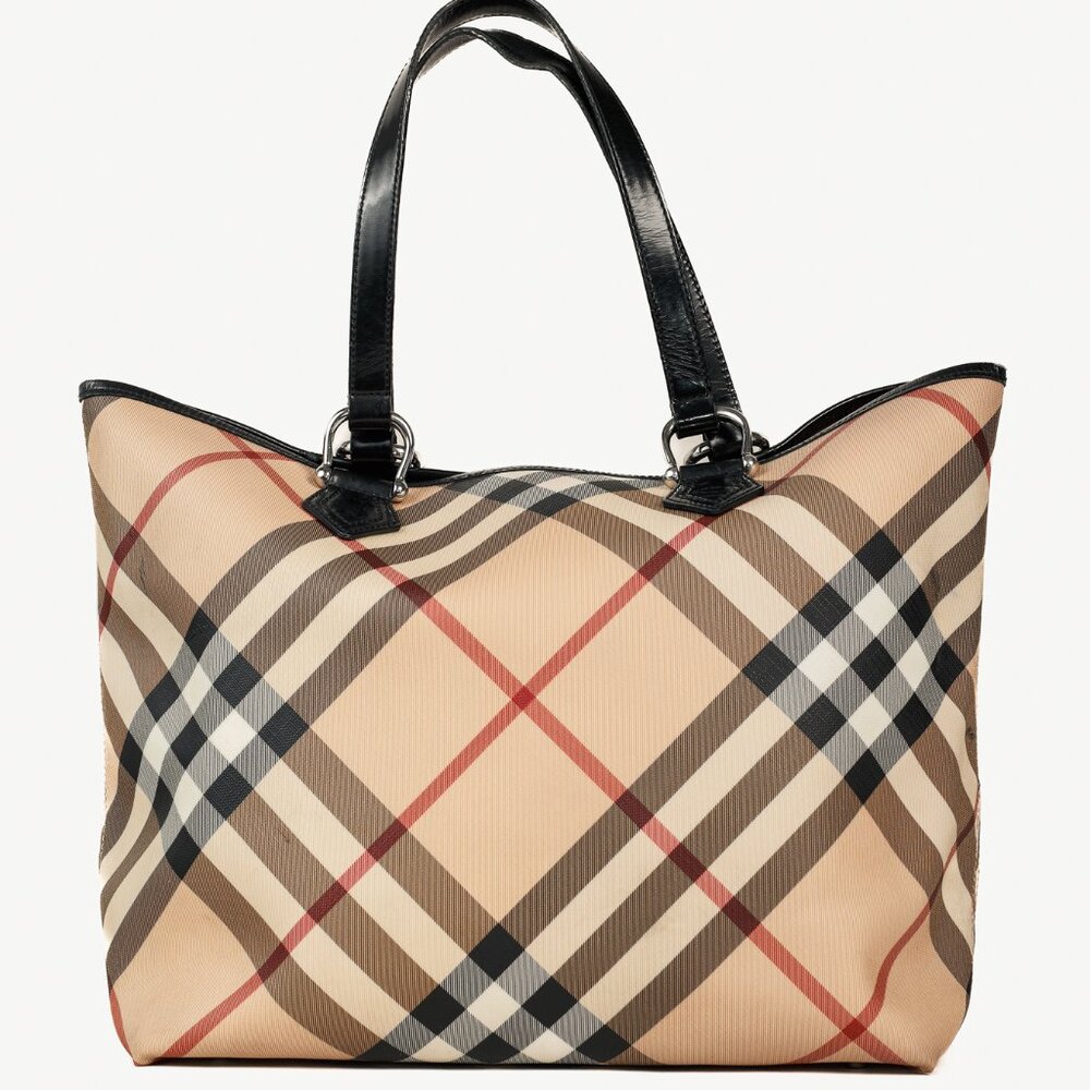 Burberry Nova Check Leather-Trimmed Large Shopper Tote